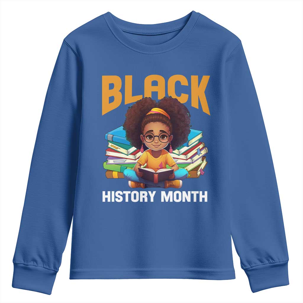 Black History Month Youth Long Sleeve Shirt African Girl Reading Book Melanin Pride