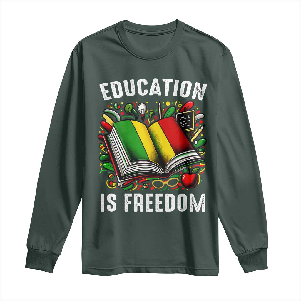 Black Teacher Long Sleeve Shirt Education Is Freedom Reading Books Black History Month