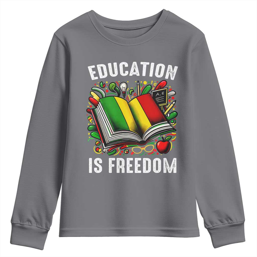 Black Teacher Youth Long Sleeve Shirt Education Is Freedom Reading Books Black History Month