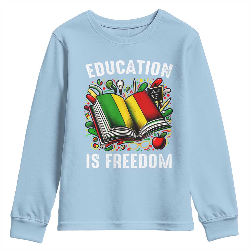 Black Teacher Youth Long Sleeve Shirt Education Is Freedom Reading Books Black History Month