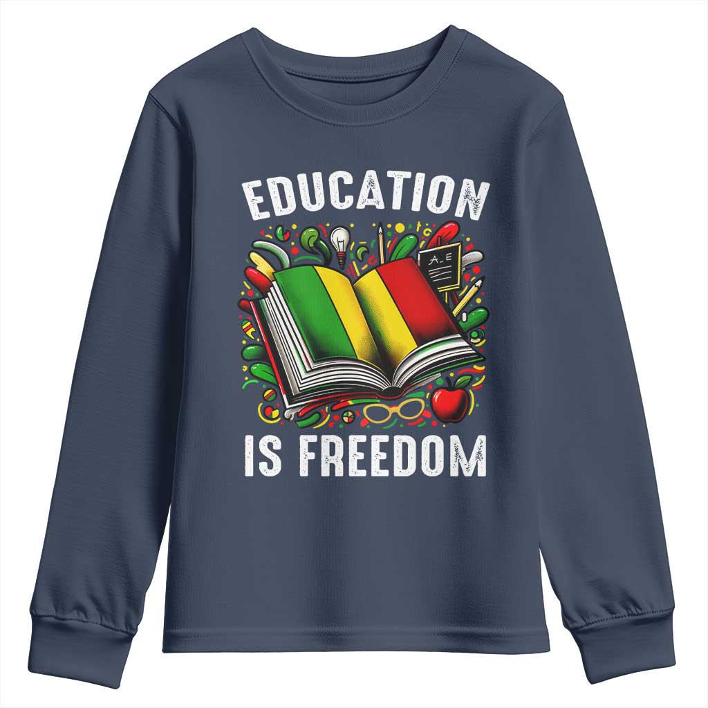 Black Teacher Youth Long Sleeve Shirt Education Is Freedom Reading Books Black History Month