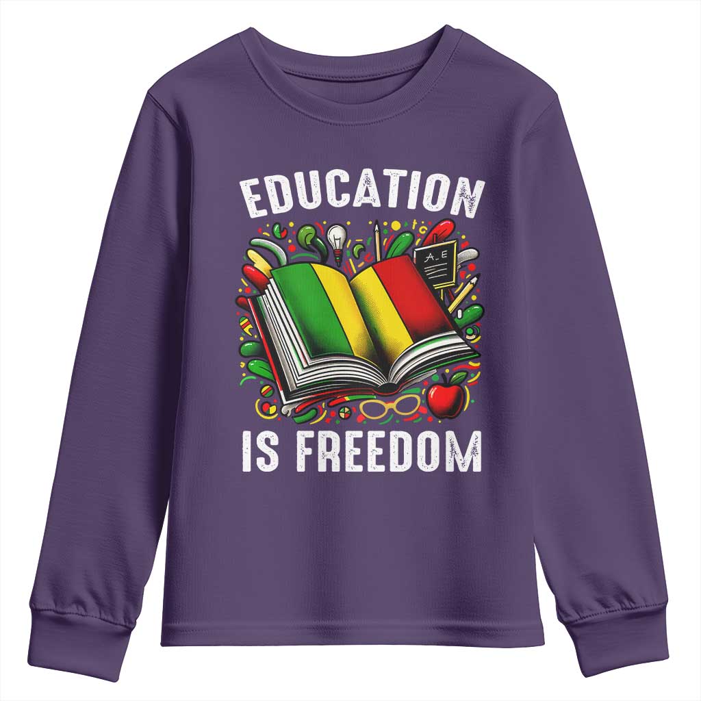 Black Teacher Youth Long Sleeve Shirt Education Is Freedom Reading Books Black History Month