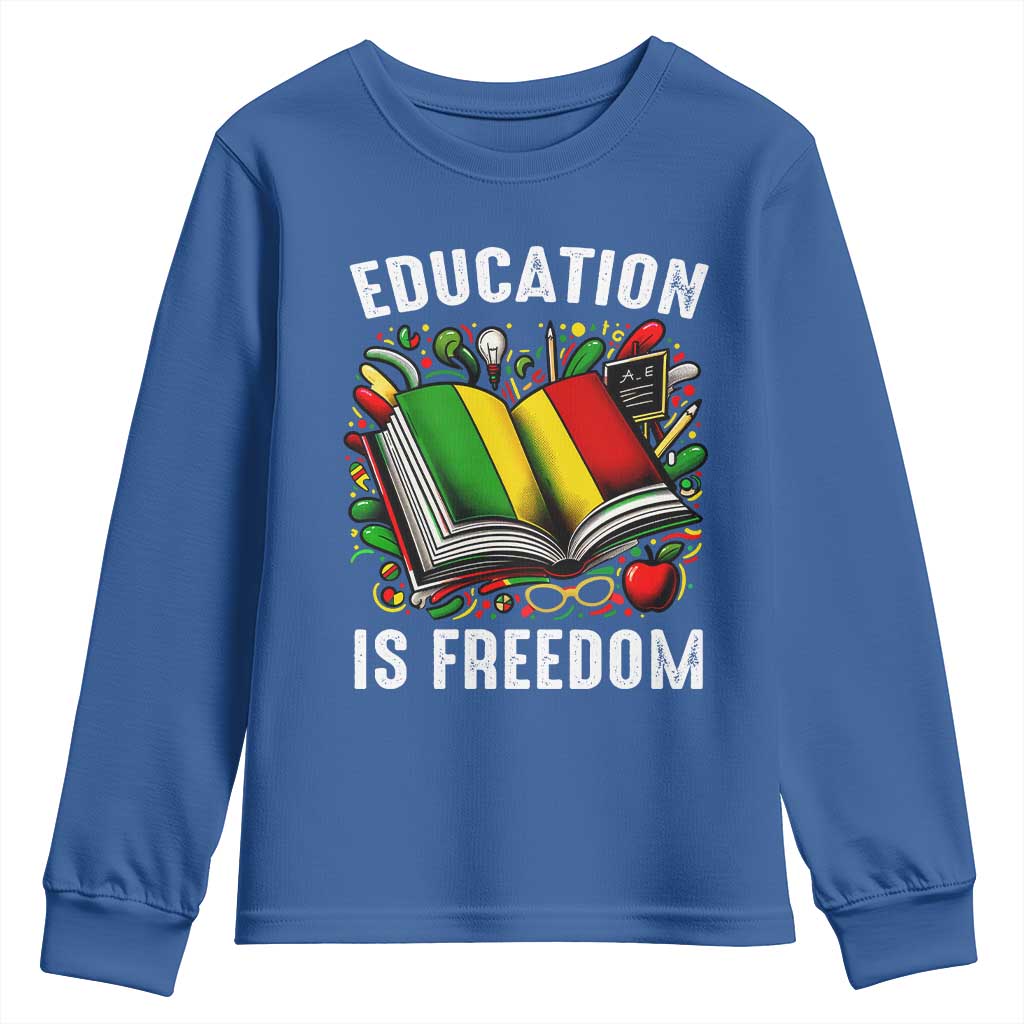 Black Teacher Youth Long Sleeve Shirt Education Is Freedom Reading Books Black History Month