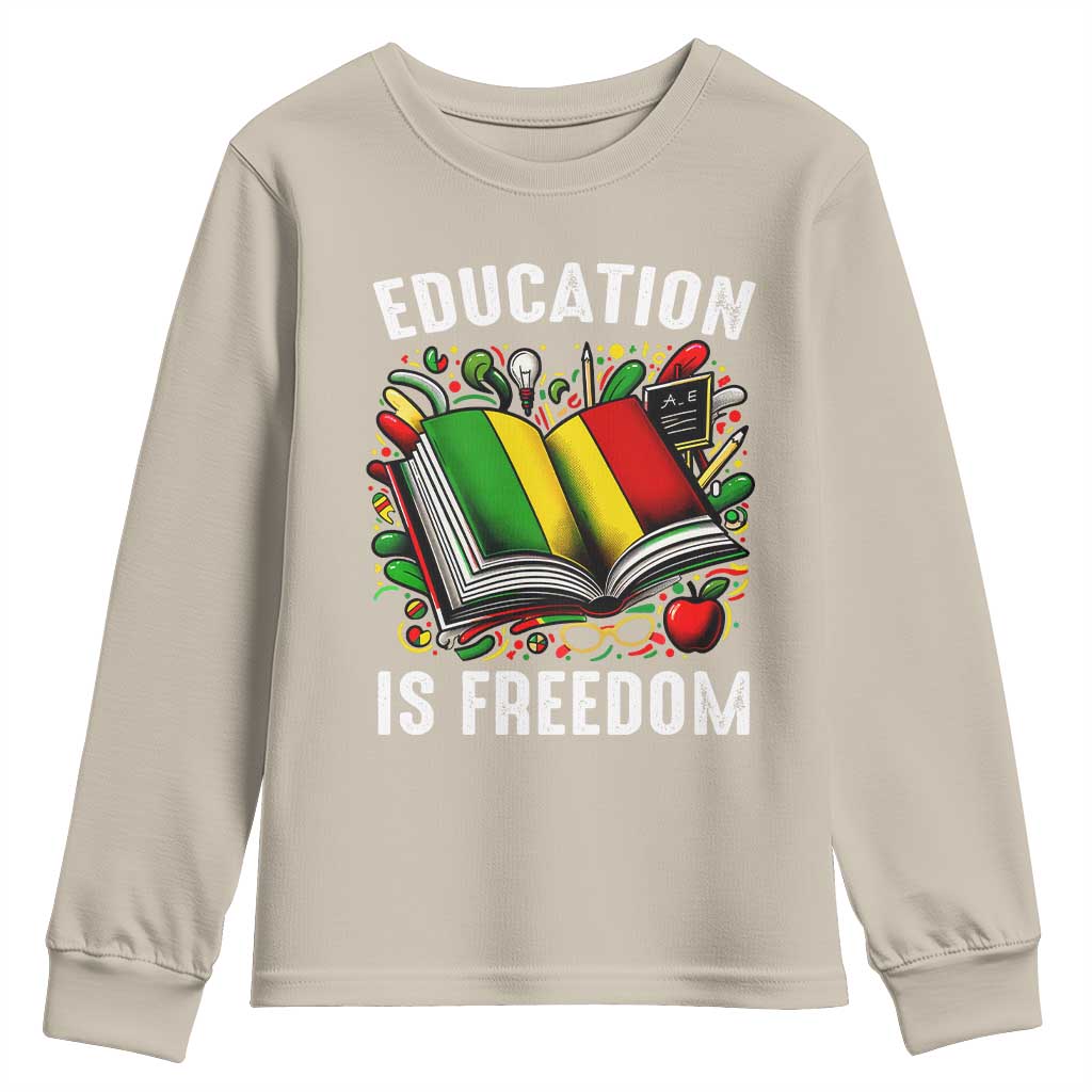 Black Teacher Youth Long Sleeve Shirt Education Is Freedom Reading Books Black History Month
