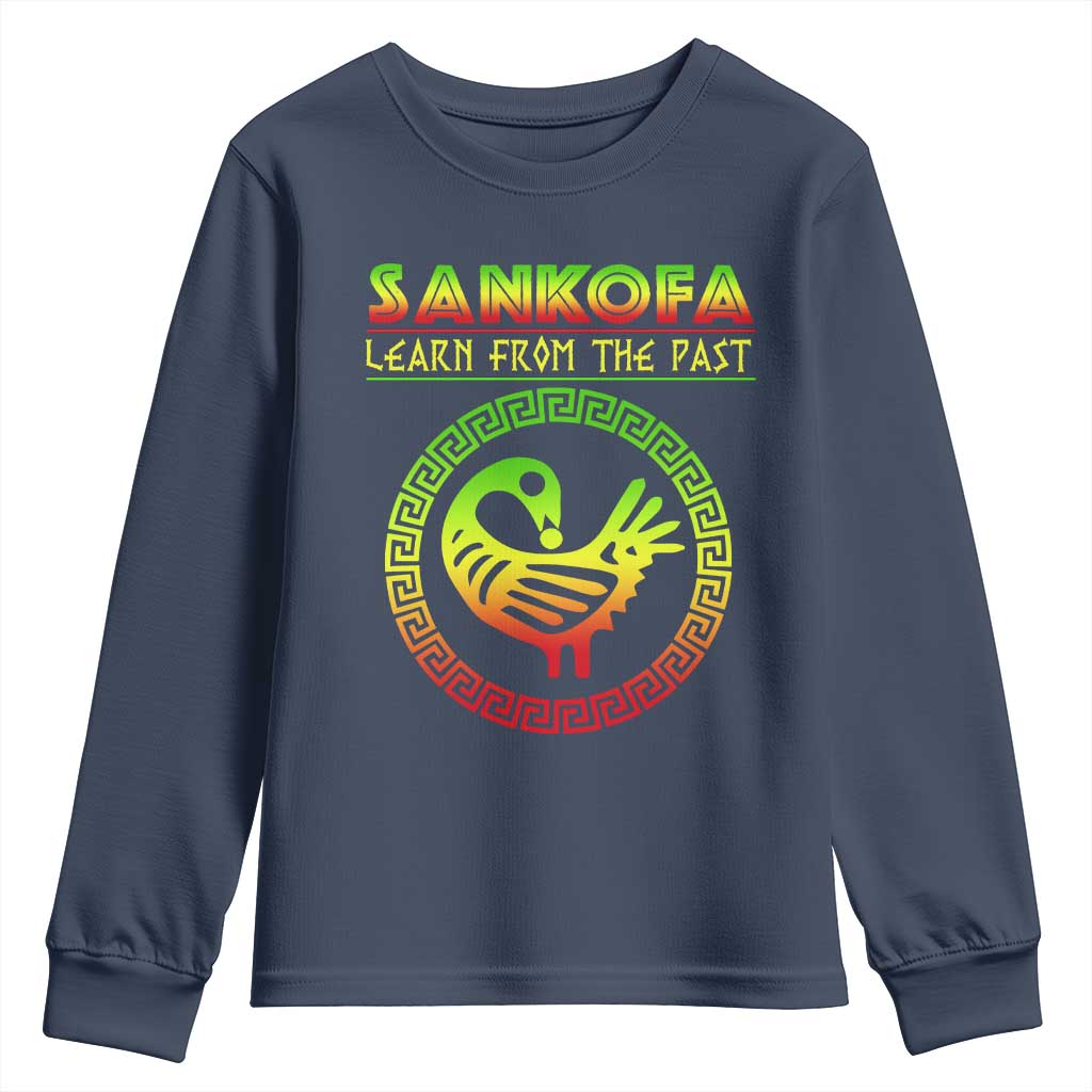 Black History Month Youth Long Sleeve Shirt Sankofa Learn From The Past African Bird Melanin