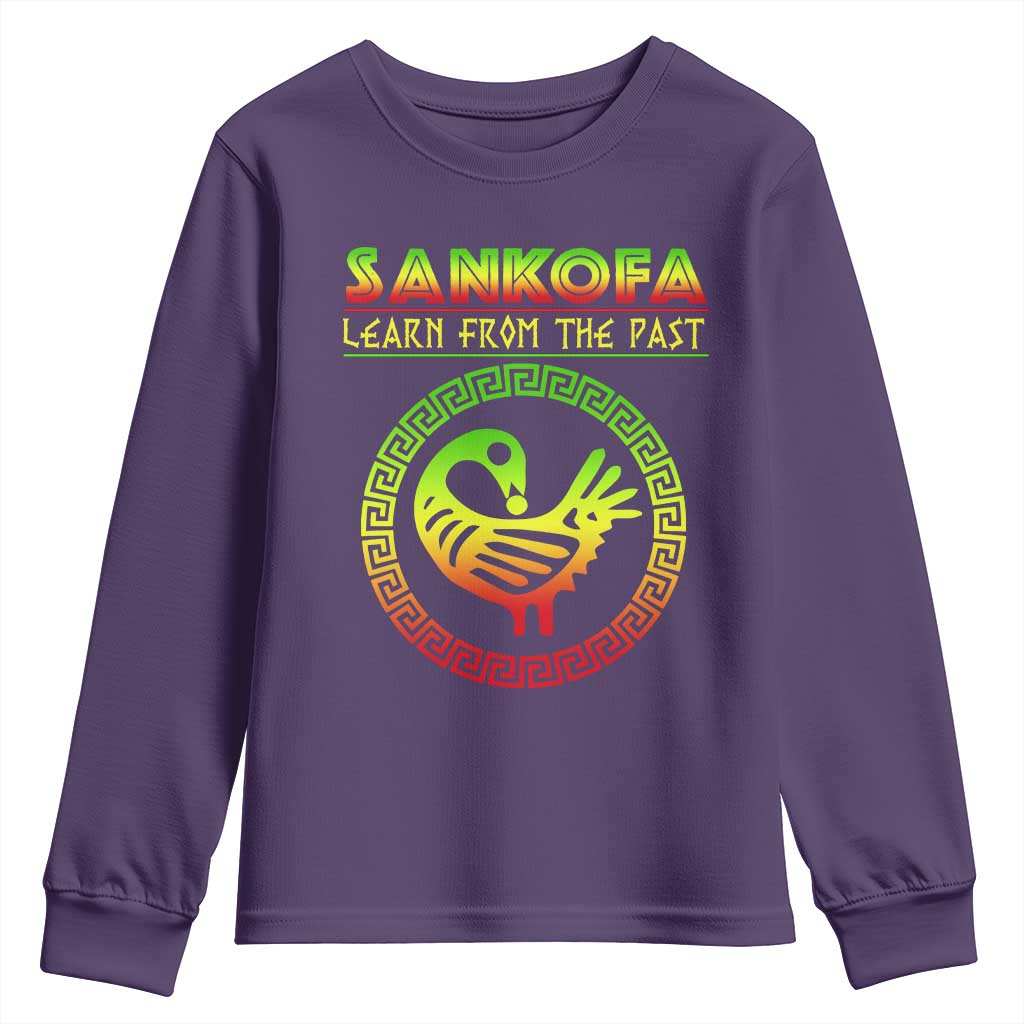 Black History Month Youth Long Sleeve Shirt Sankofa Learn From The Past African Bird Melanin