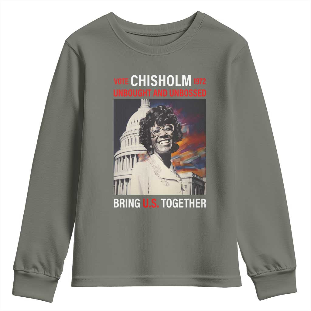 Shirley Chisholm Youth Long Sleeve Shirt Unbought And Unbossed Bring U.S. Together BHM Melanin