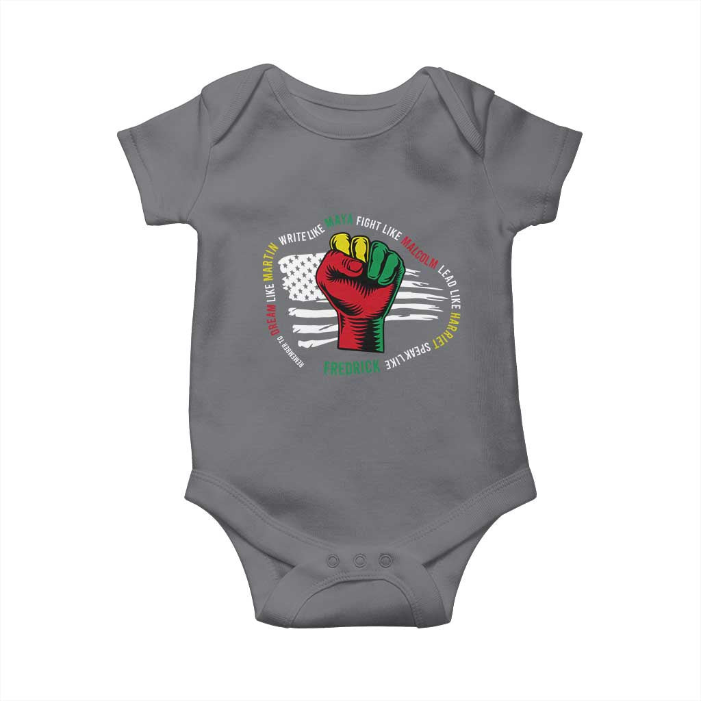 Black Civil Rights Baby Onesie Dream Like Martin Write Like Maya Fight Like Macolm Lead Like Harriet Speak Like Fredrick