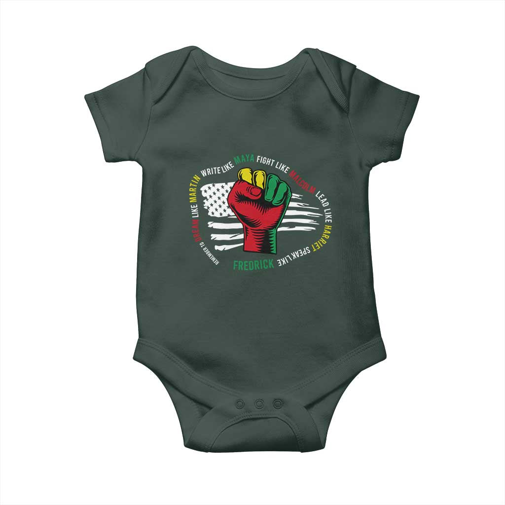 Black Civil Rights Baby Onesie Dream Like Martin Write Like Maya Fight Like Macolm Lead Like Harriet Speak Like Fredrick