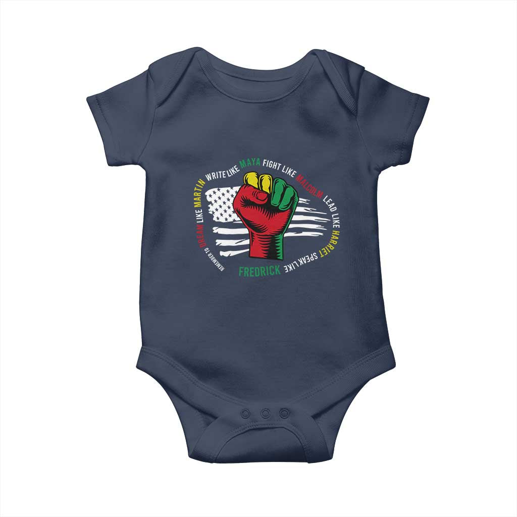 Black Civil Rights Baby Onesie Dream Like Martin Write Like Maya Fight Like Macolm Lead Like Harriet Speak Like Fredrick