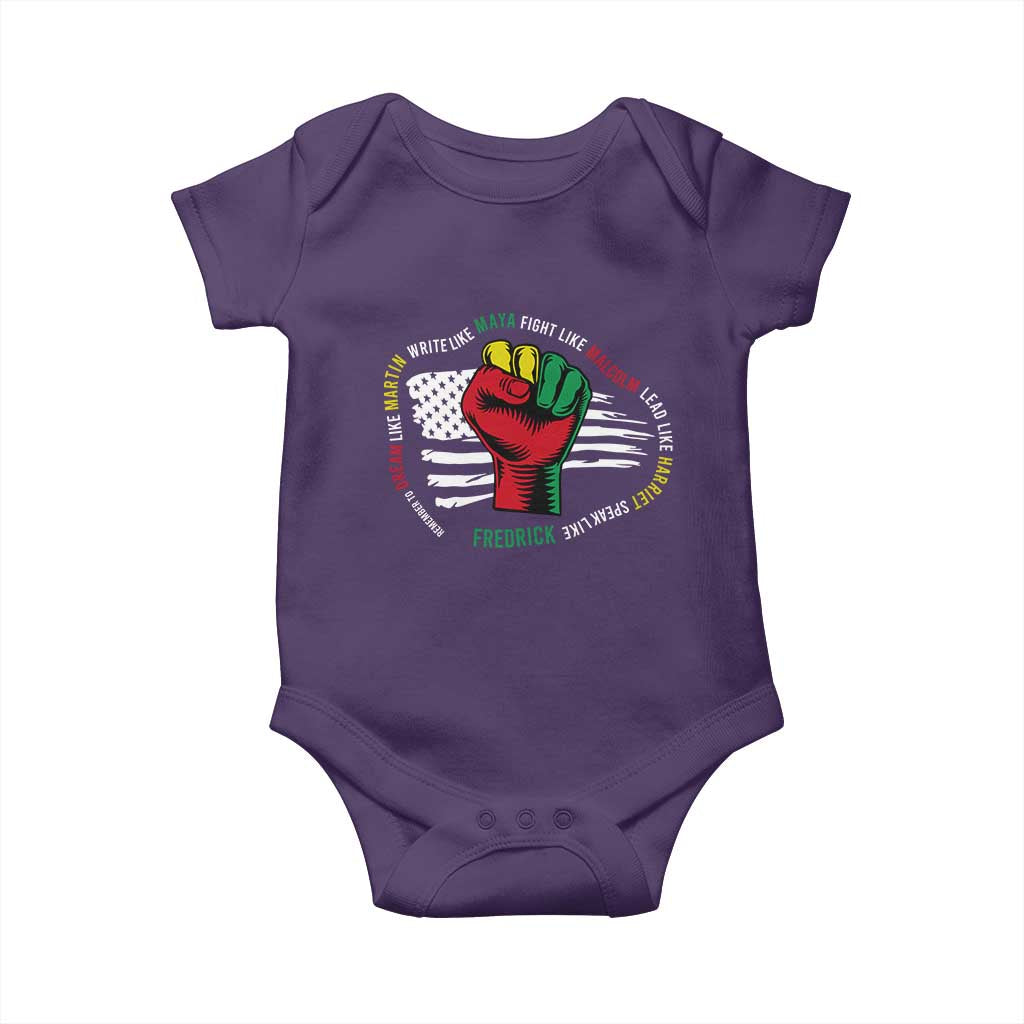 Black Civil Rights Baby Onesie Dream Like Martin Write Like Maya Fight Like Macolm Lead Like Harriet Speak Like Fredrick