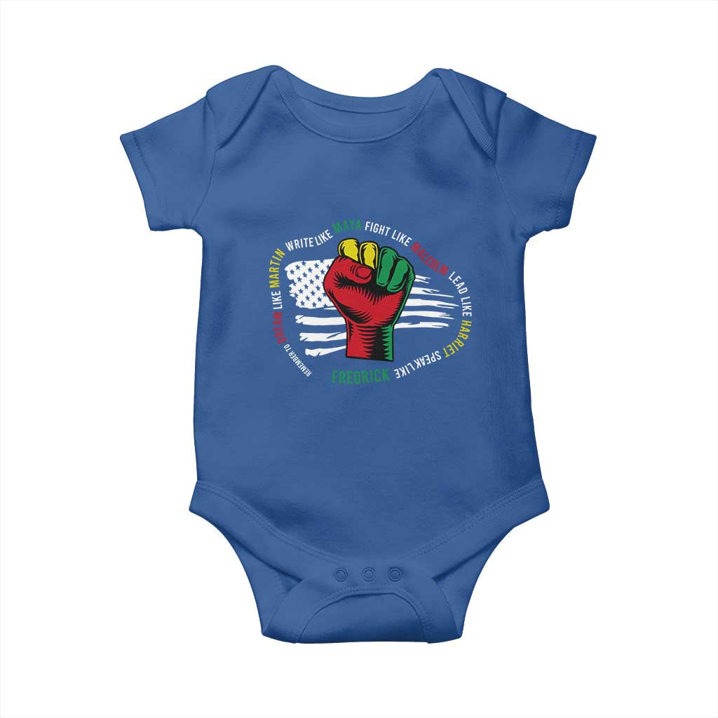 Black Civil Rights Baby Onesie Dream Like Martin Write Like Maya Fight Like Macolm Lead Like Harriet Speak Like Fredrick