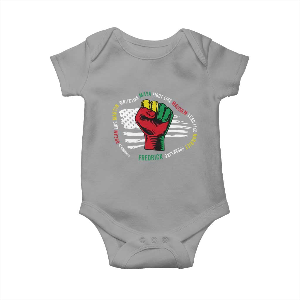 Black Civil Rights Baby Onesie Dream Like Martin Write Like Maya Fight Like Macolm Lead Like Harriet Speak Like Fredrick