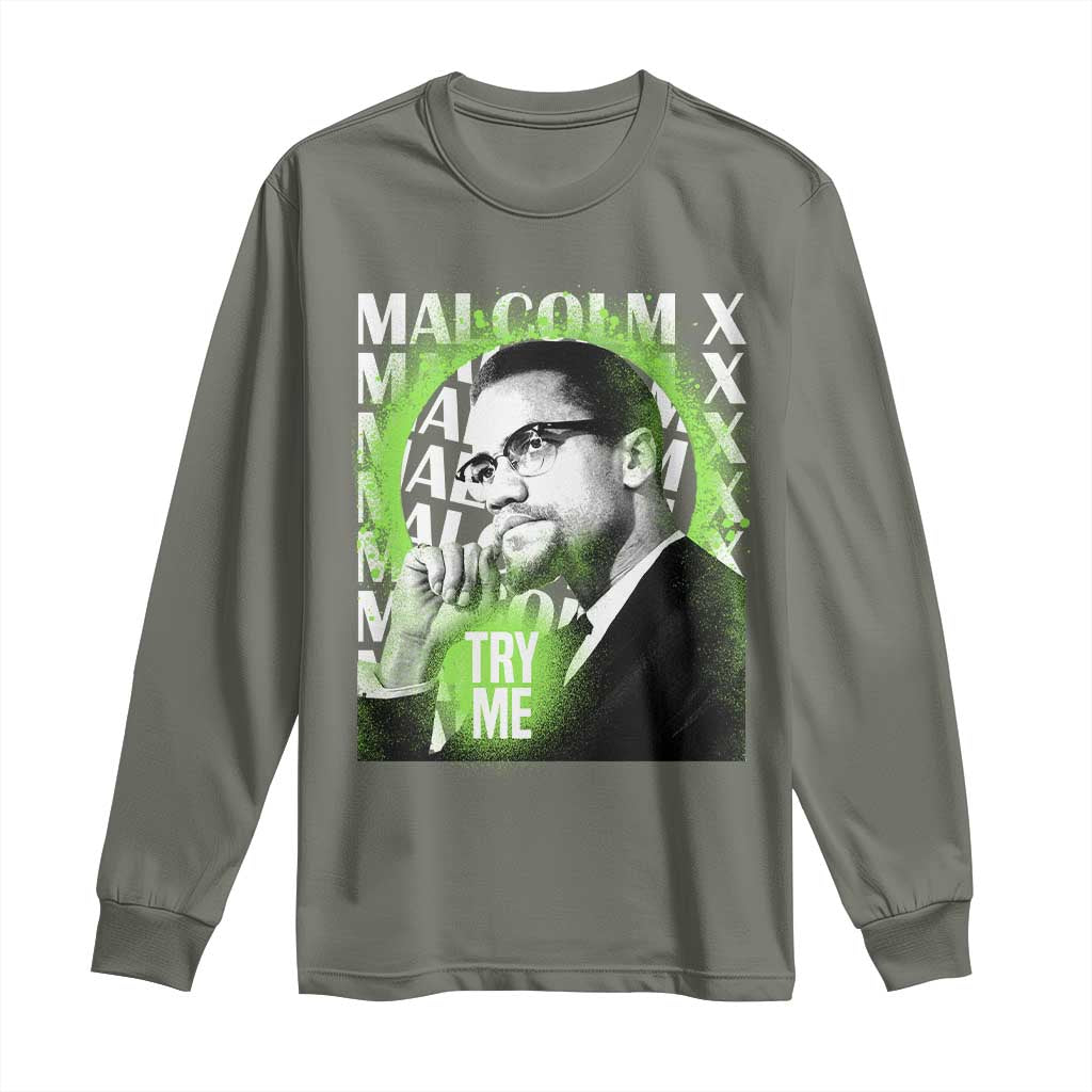 Malcolm X Long Sleeve Shirt Try Me Aesthetic Art Black Civil Rights BHM