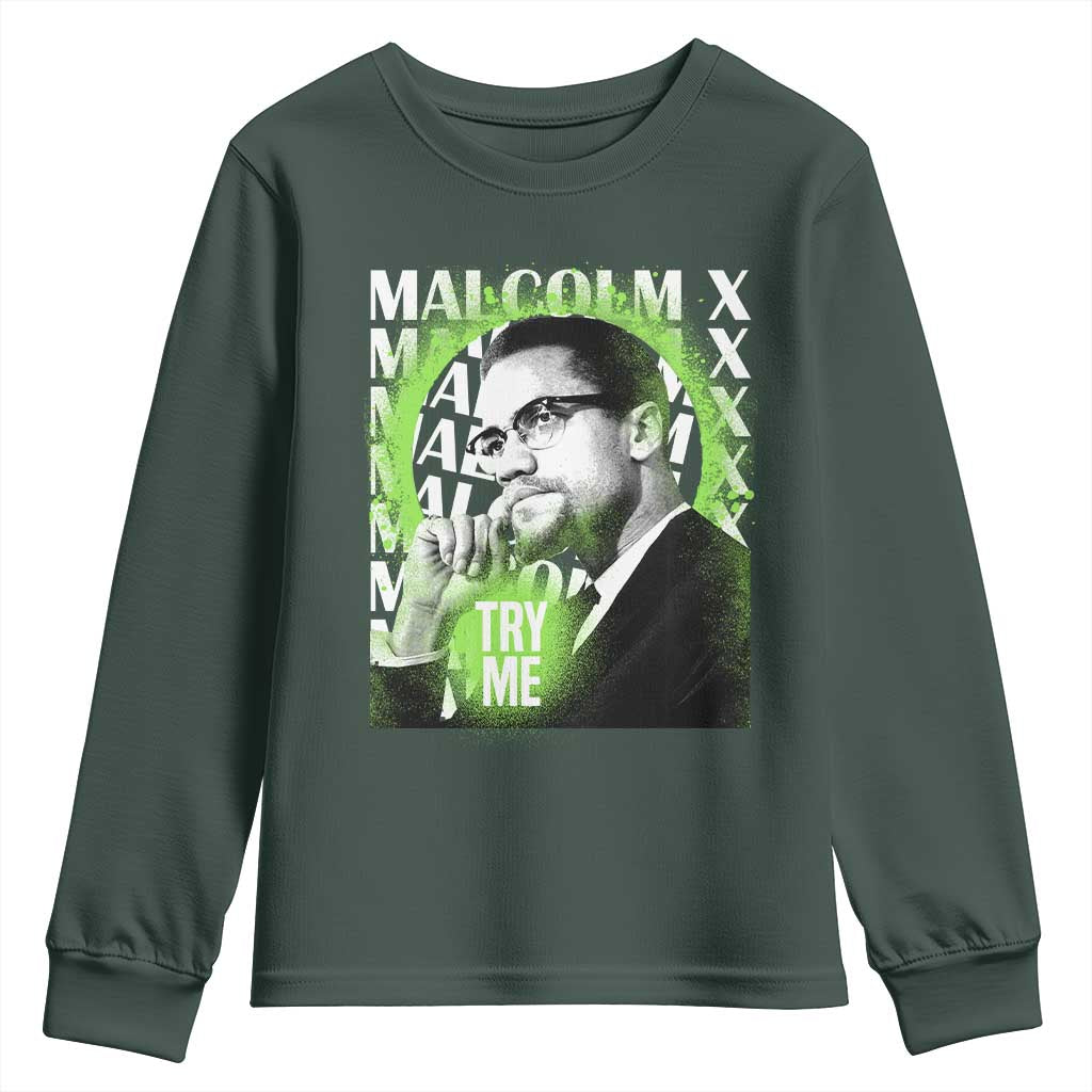 Malcolm X Youth Long Sleeve Shirt Try Me Aesthetic Art Black Civil Rights BHM