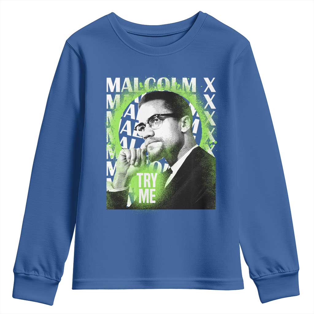 Malcolm X Youth Long Sleeve Shirt Try Me Aesthetic Art Black Civil Rights BHM