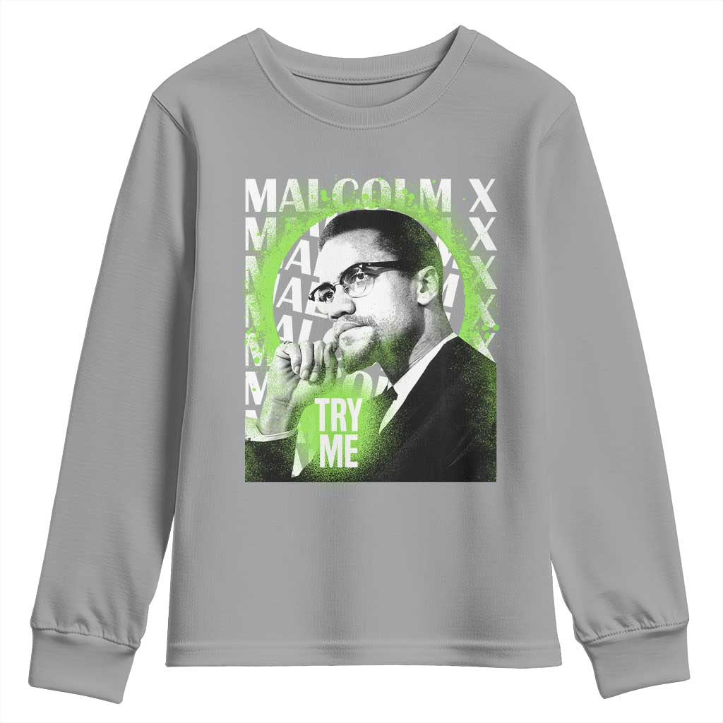 Malcolm X Youth Long Sleeve Shirt Try Me Aesthetic Art Black Civil Rights BHM
