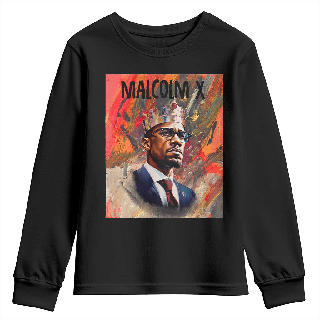 Malcolm X Youth Long Sleeve Shirt King Hip Hop Aesthetic Art Black Civil Rights