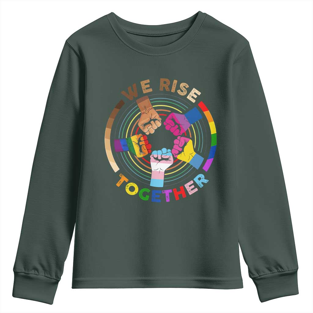 Black History Month Youth Long Sleeve Shirt We Rise Together Equality Awesome Melanin LGBT