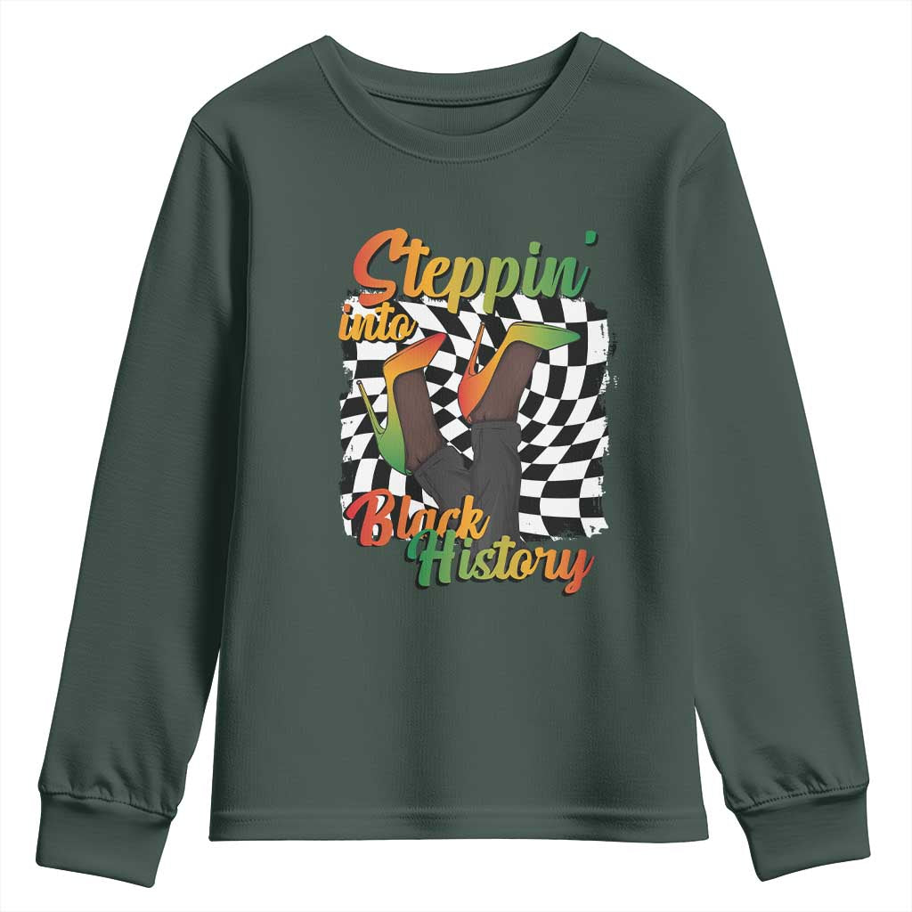 Stepping Into Black History Month Youth Sweatshirt African American Women Melanin Pride