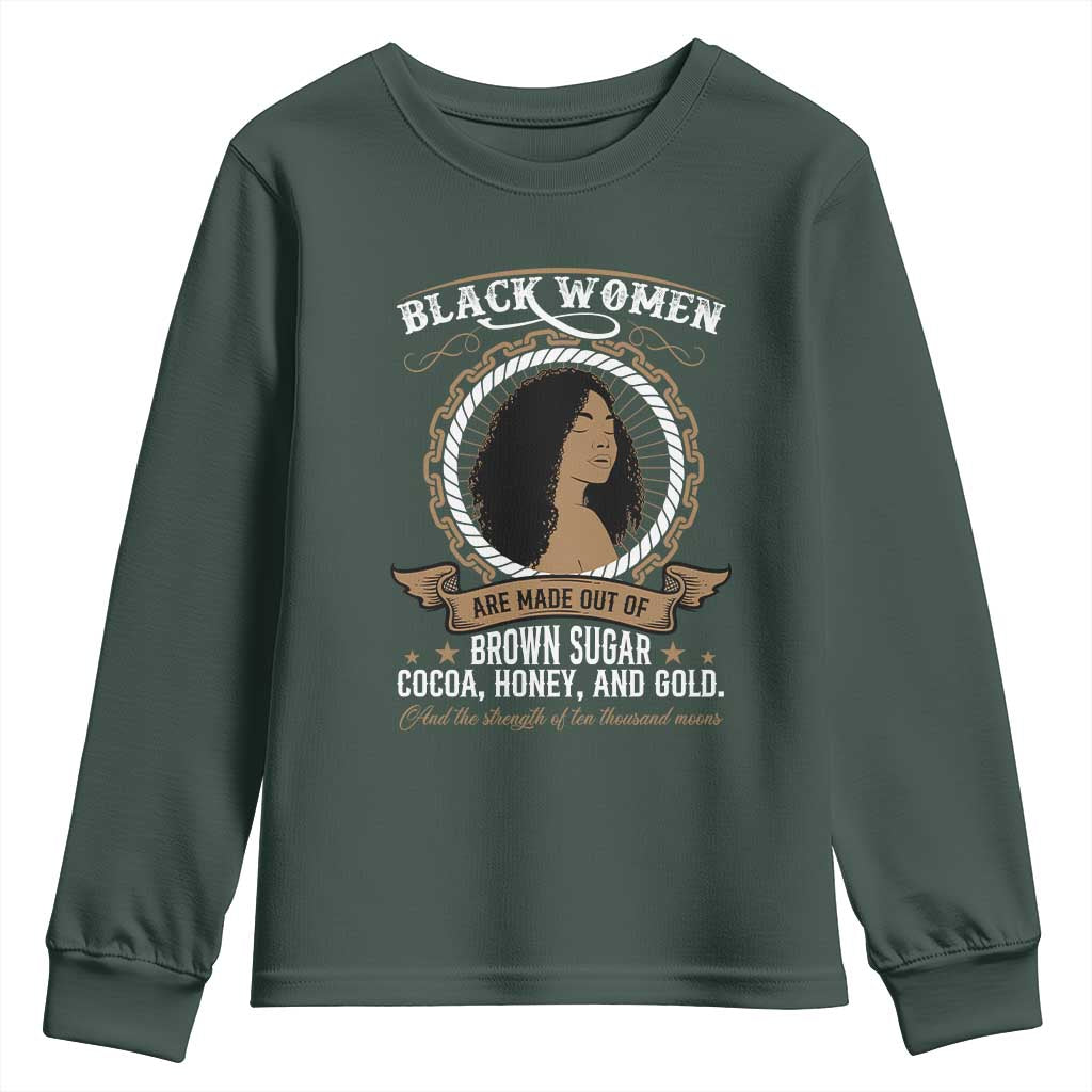 Black Women Pride Youth Sweatshirt Made Out Of Brown Sugar Cocoa Honey And Gold