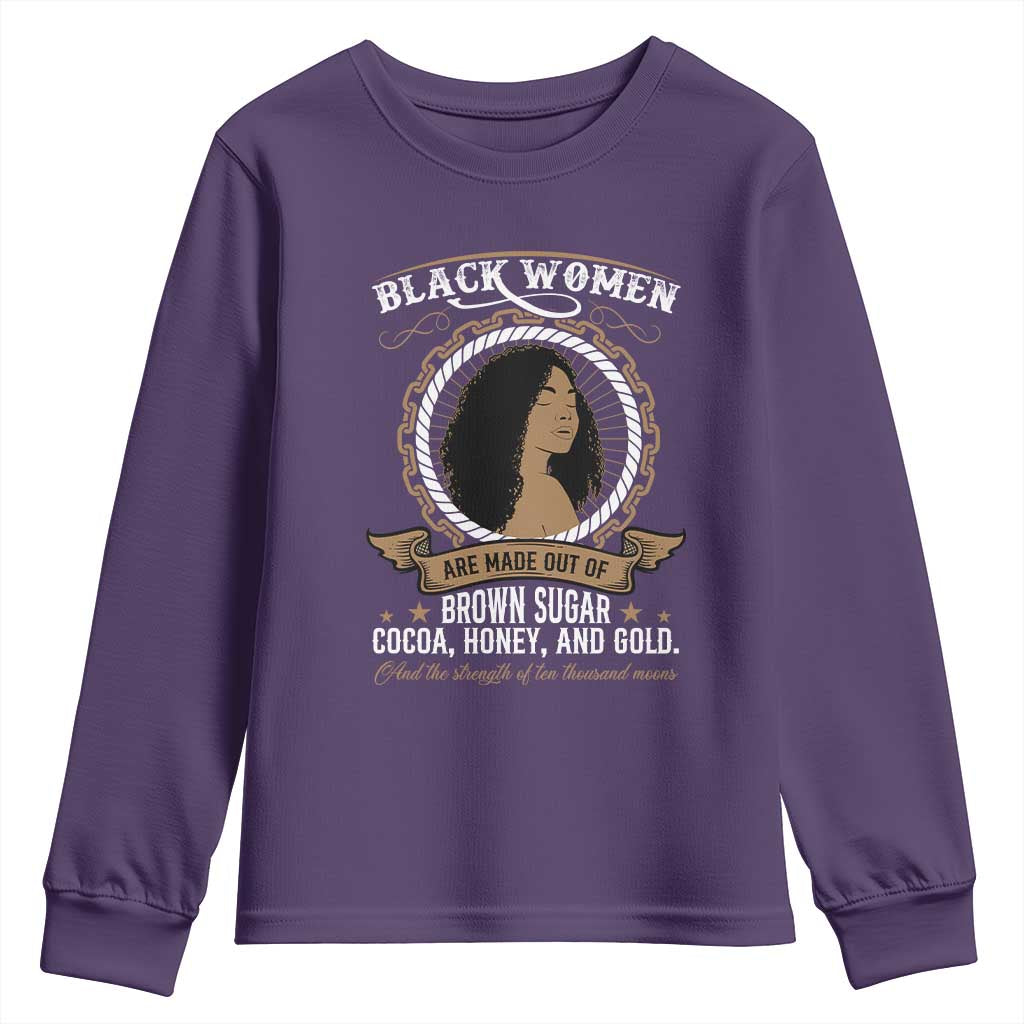 Black Women Pride Youth Sweatshirt Made Out Of Brown Sugar Cocoa Honey And Gold