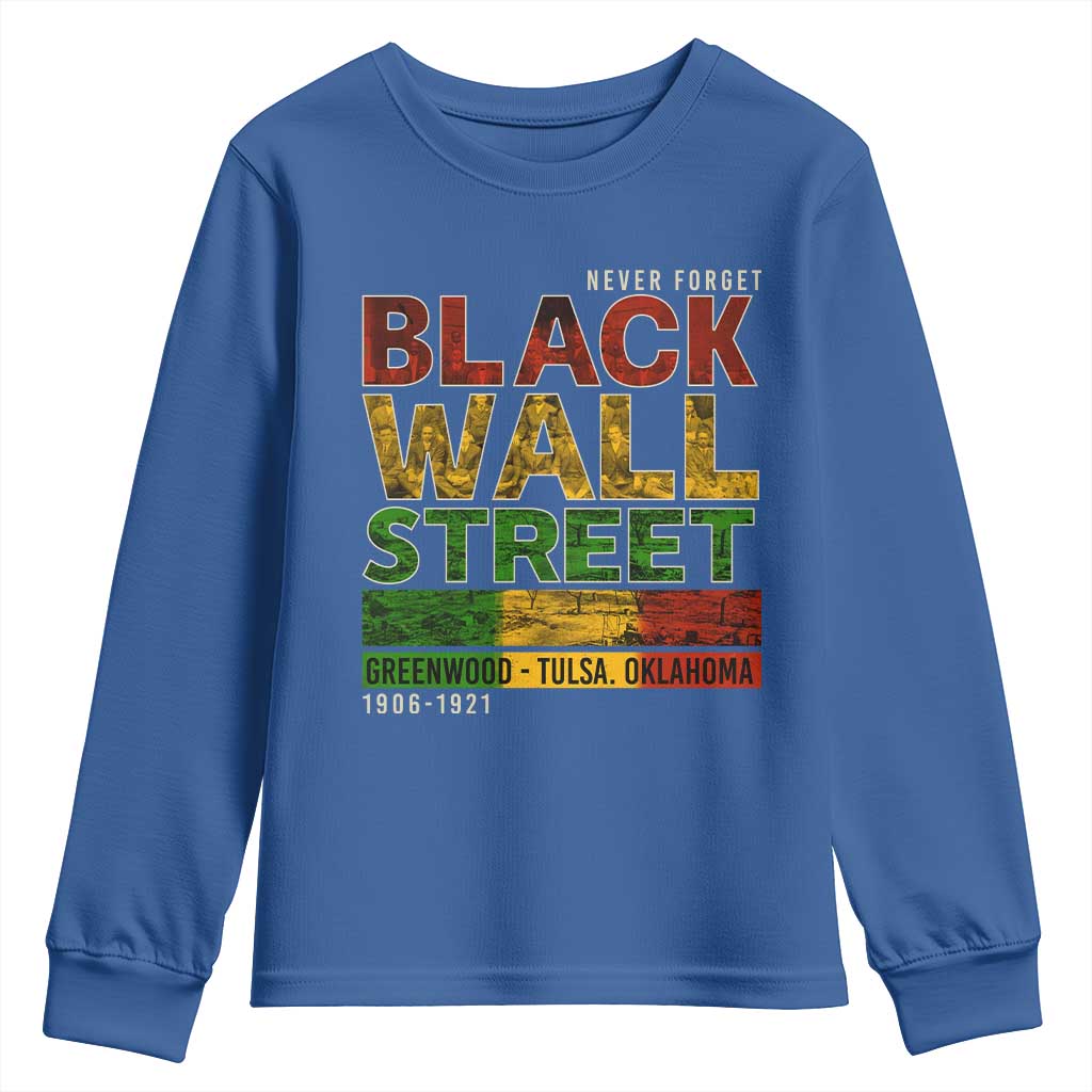 Never Forget Black Wall Street Youth Sweatshirt Greenwood Tulsa Oklahoma Black History