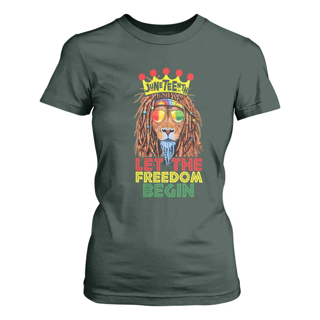Juneteenth T Shirt For Women Let The Freedom Begin Lion Rasta African American