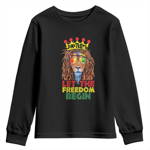 Juneteenth Youth Long Sleeve Shirt Let The Freedom Begin Lion Rasta African American