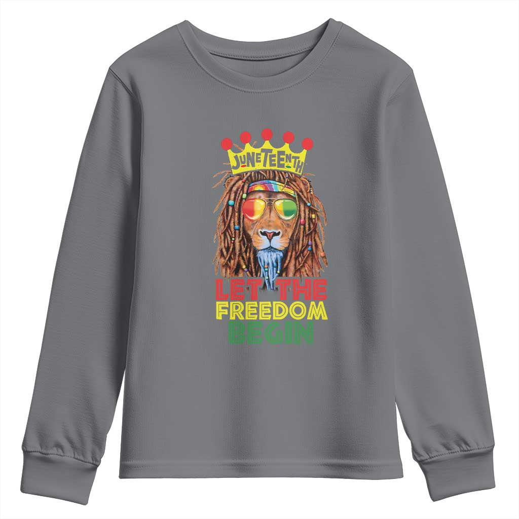 Juneteenth Youth Long Sleeve Shirt Let The Freedom Begin Lion Rasta African American