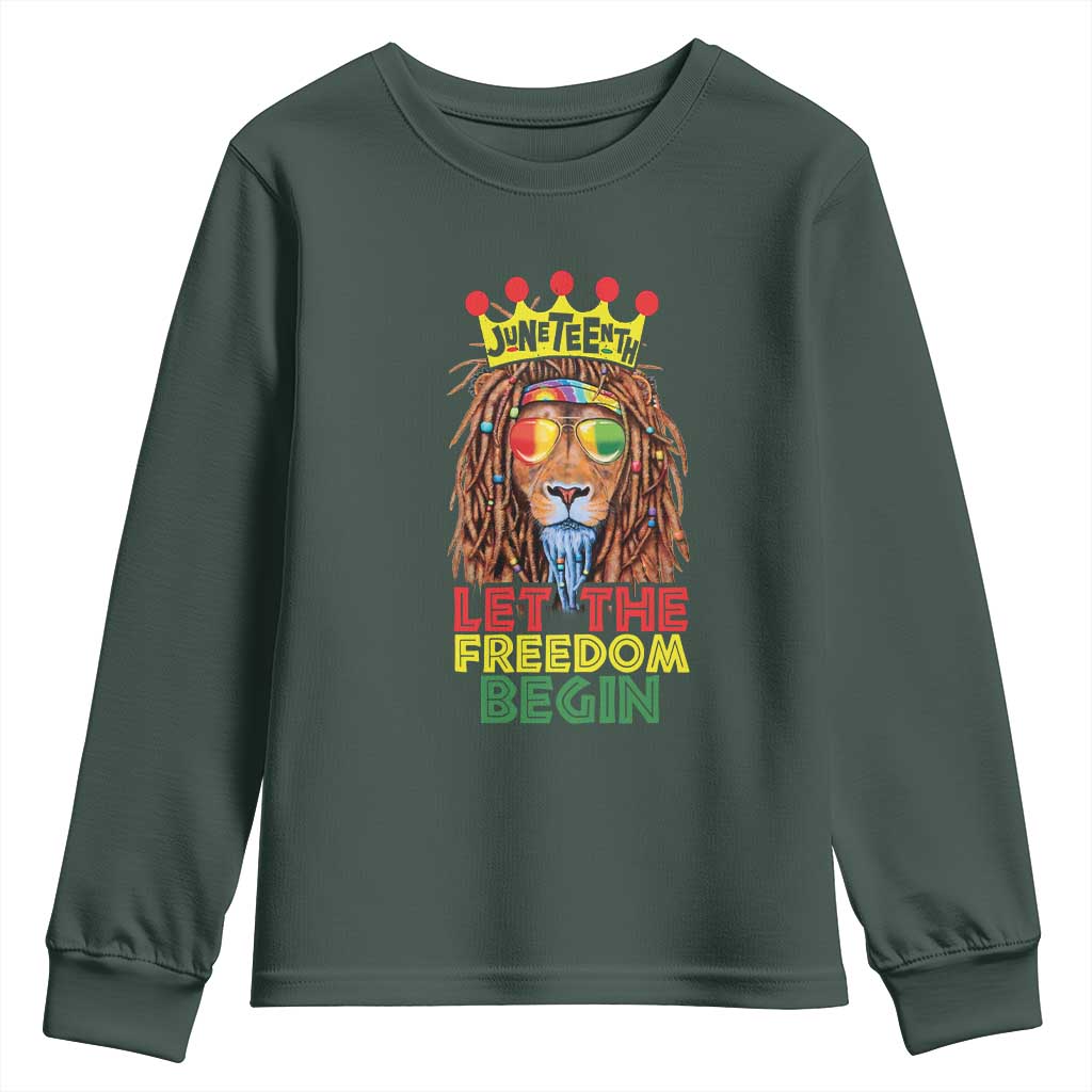 Juneteenth Youth Long Sleeve Shirt Let The Freedom Begin Lion Rasta African American