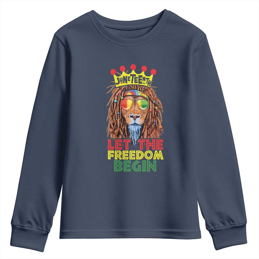 Juneteenth Youth Long Sleeve Shirt Let The Freedom Begin Lion Rasta African American