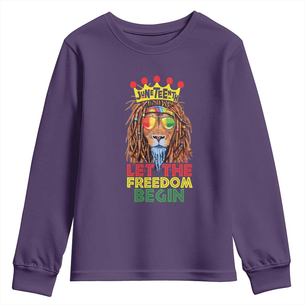 Juneteenth Youth Long Sleeve Shirt Let The Freedom Begin Lion Rasta African American