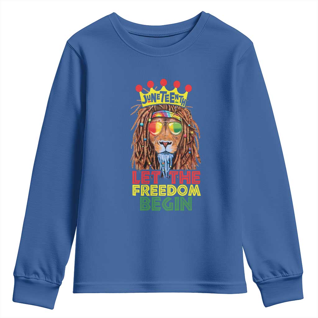 Juneteenth Youth Long Sleeve Shirt Let The Freedom Begin Lion Rasta African American