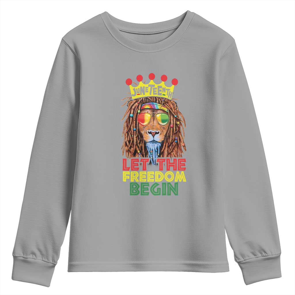 Juneteenth Youth Long Sleeve Shirt Let The Freedom Begin Lion Rasta African American