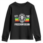 Juneteenth Youth Long Sleeve Shirt Let The Freedom Begin African American Lion Melanin Pride