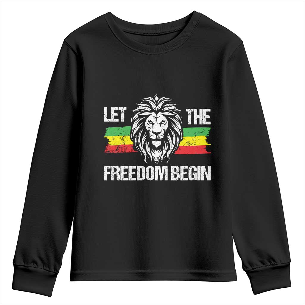 Juneteenth Youth Long Sleeve Shirt Let The Freedom Begin African American Lion Melanin Pride
