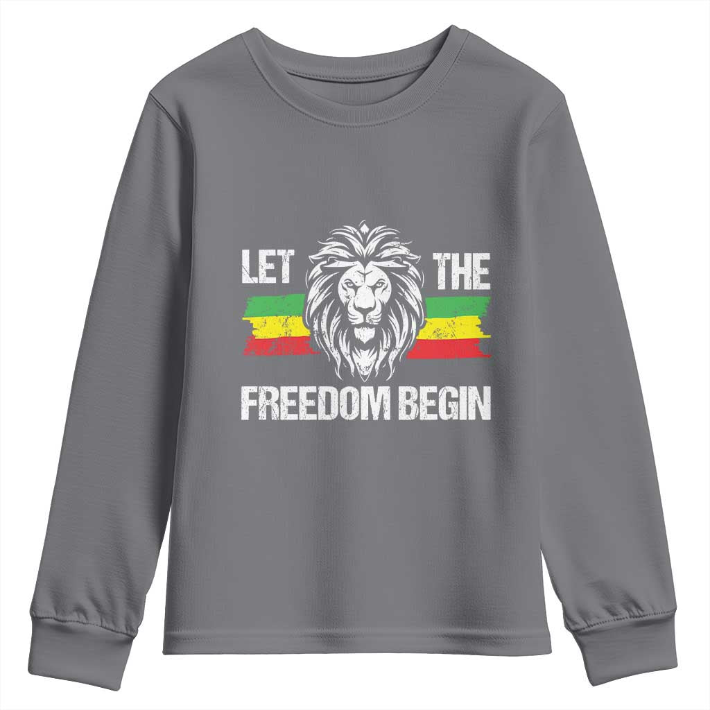 Juneteenth Youth Long Sleeve Shirt Let The Freedom Begin African American Lion Melanin Pride