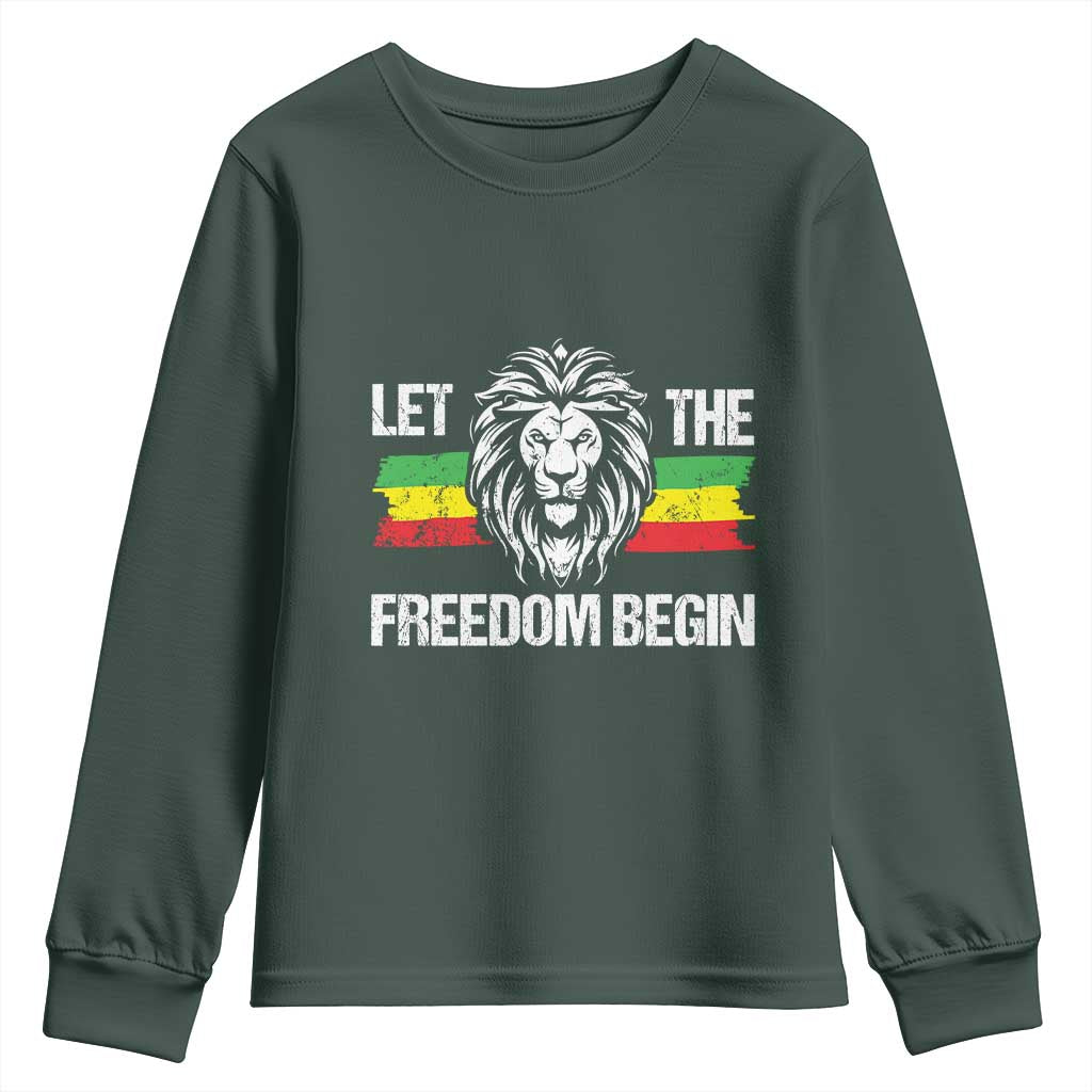 Juneteenth Youth Long Sleeve Shirt Let The Freedom Begin African American Lion Melanin Pride