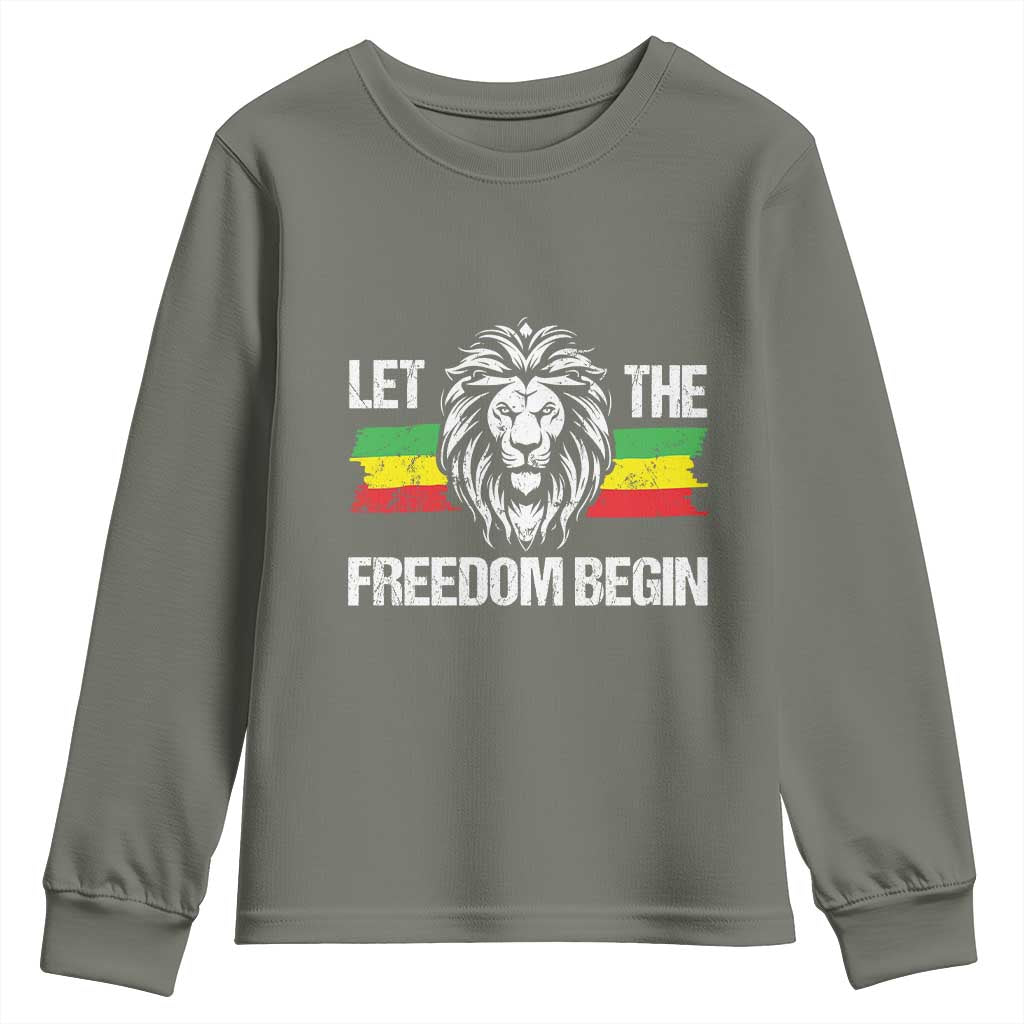 Juneteenth Youth Long Sleeve Shirt Let The Freedom Begin African American Lion Melanin Pride
