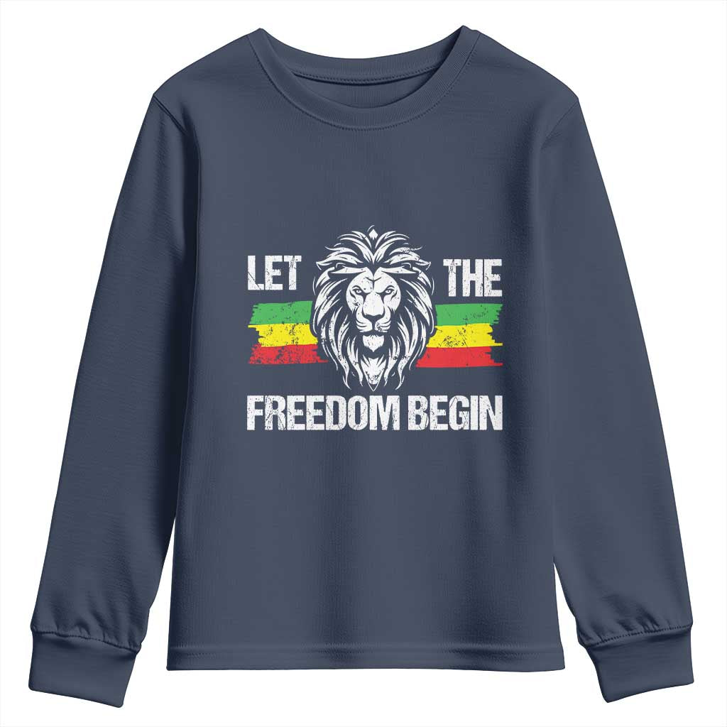 Juneteenth Youth Long Sleeve Shirt Let The Freedom Begin African American Lion Melanin Pride
