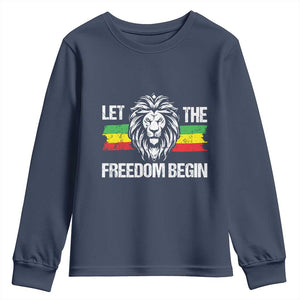 Juneteenth Youth Long Sleeve Shirt Let The Freedom Begin African American Lion Melanin Pride