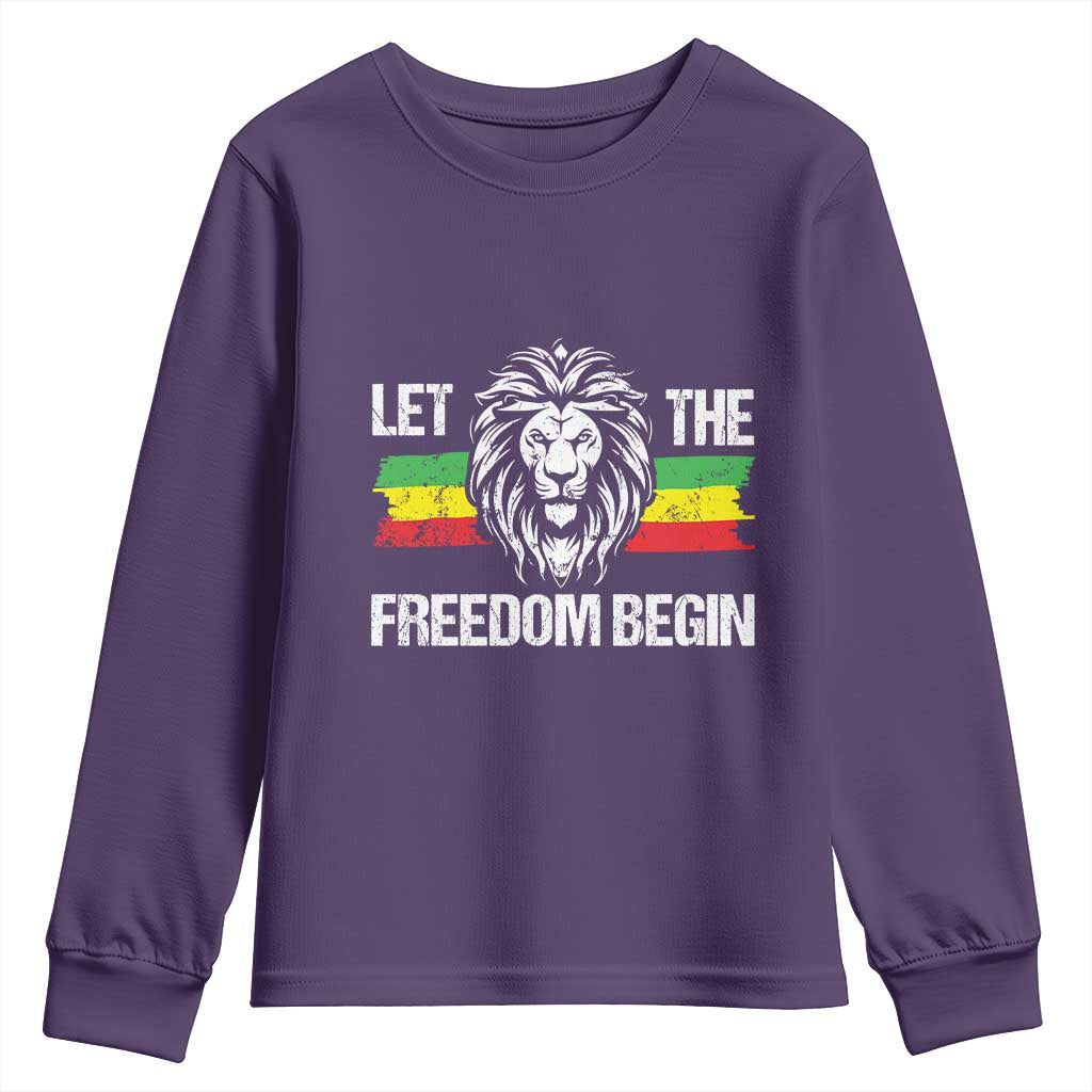 Juneteenth Youth Long Sleeve Shirt Let The Freedom Begin African American Lion Melanin Pride