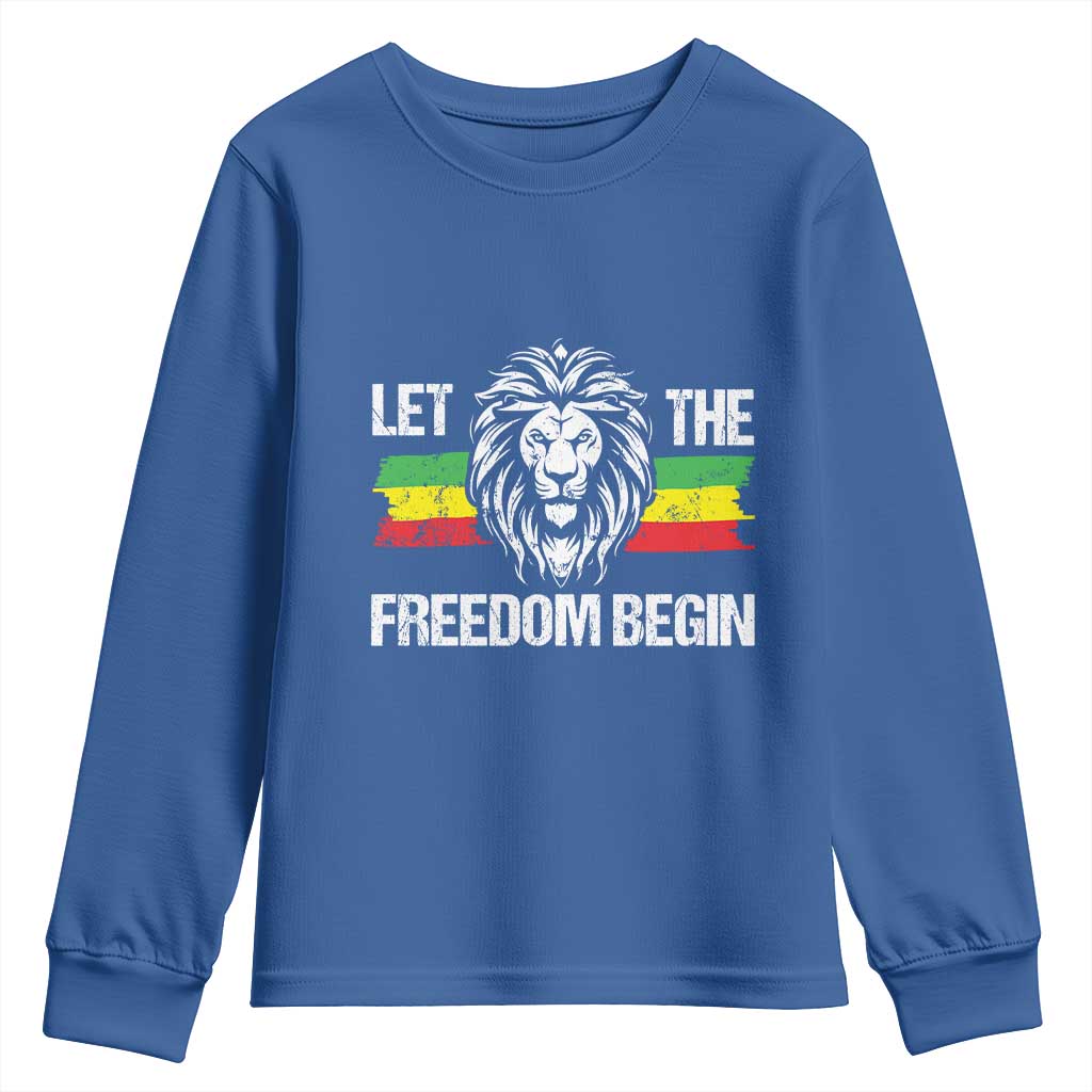 Juneteenth Youth Long Sleeve Shirt Let The Freedom Begin African American Lion Melanin Pride