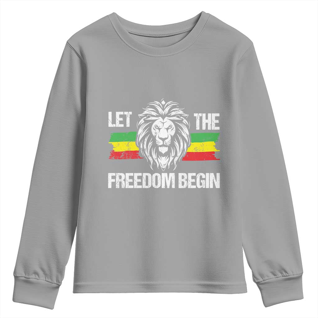 Juneteenth Youth Long Sleeve Shirt Let The Freedom Begin African American Lion Melanin Pride