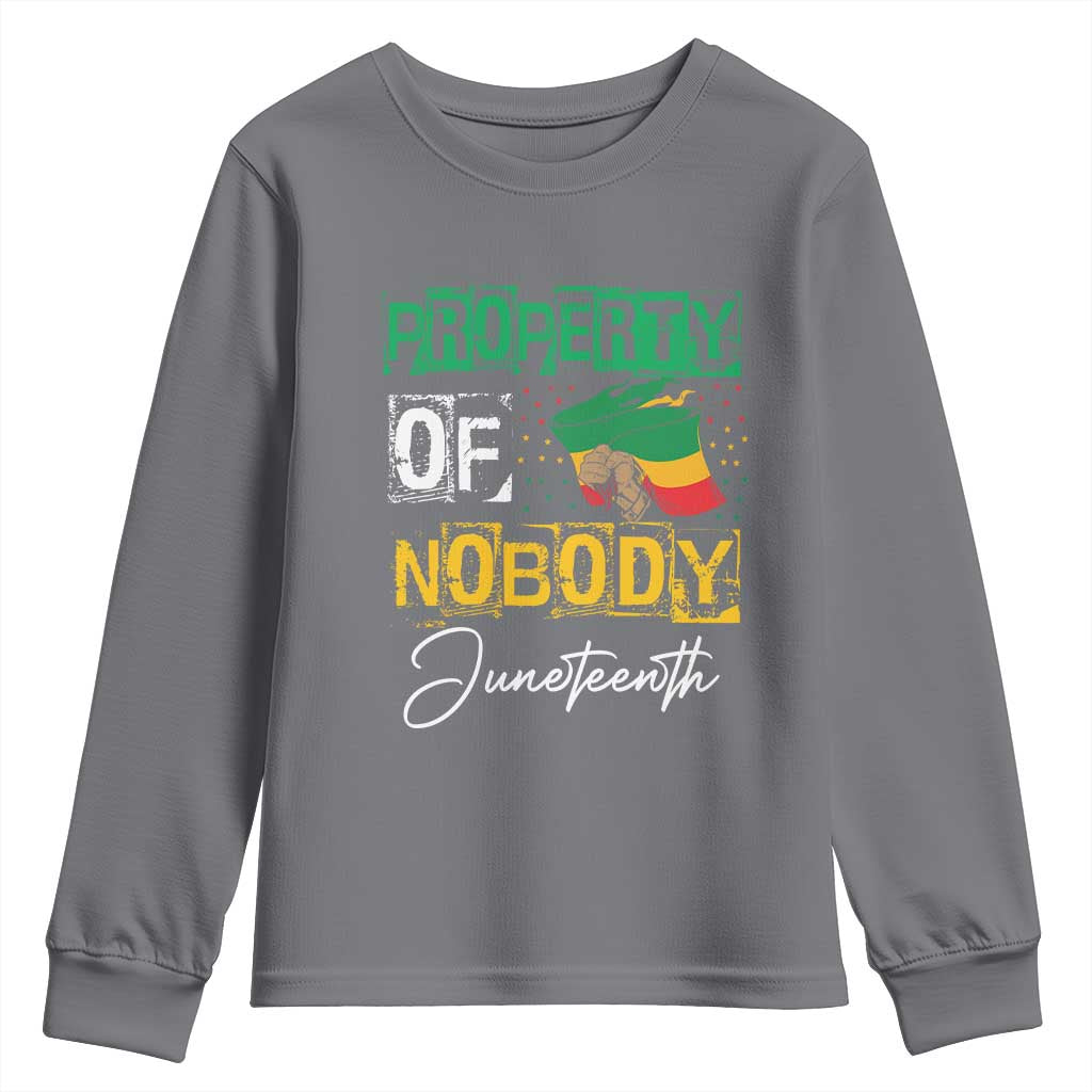 Juneteenth Youth Long Sleeve Shirt Property Of Nobody Melanin Black Freedom