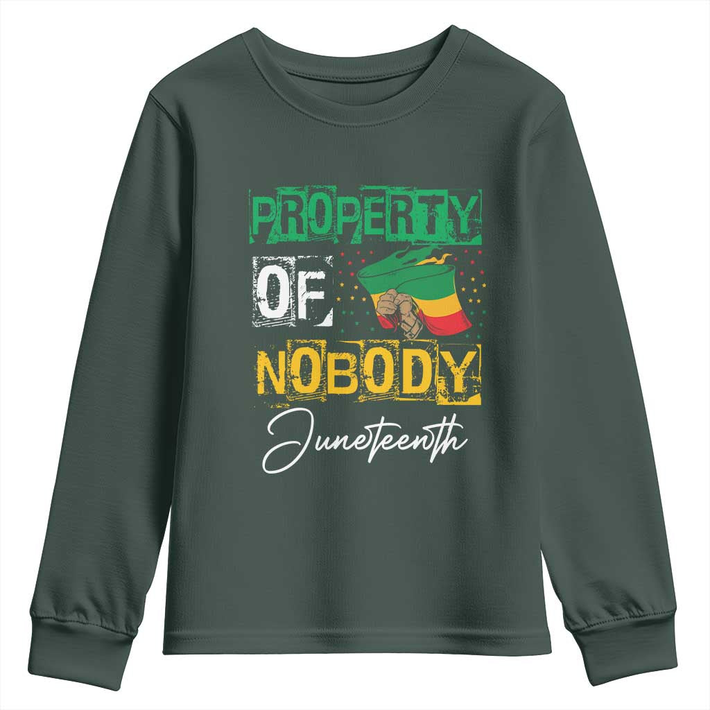 Juneteenth Youth Long Sleeve Shirt Property Of Nobody Melanin Black Freedom