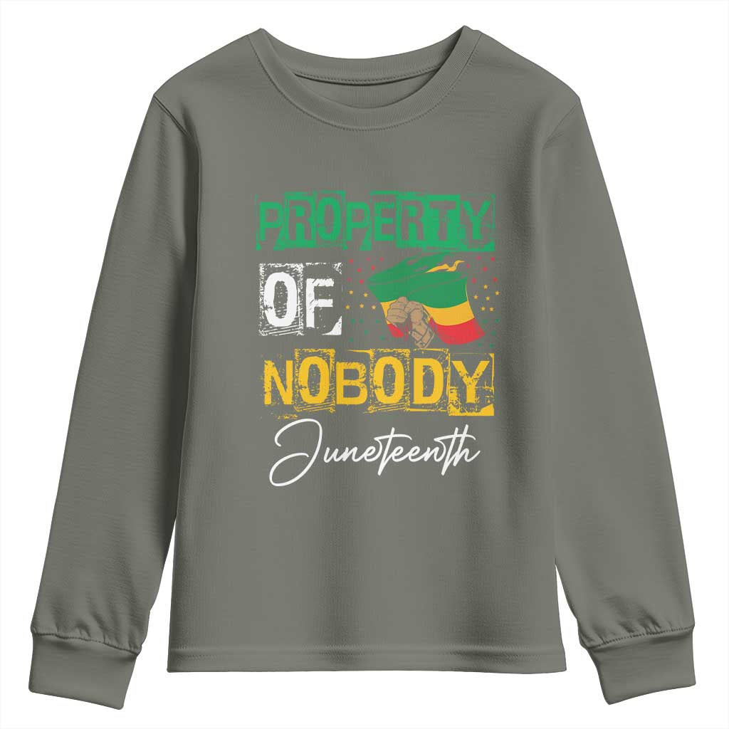 Juneteenth Youth Long Sleeve Shirt Property Of Nobody Melanin Black Freedom