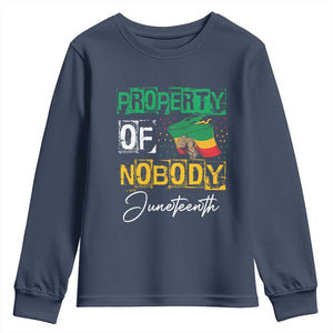 Juneteenth Youth Long Sleeve Shirt Property Of Nobody Melanin Black Freedom