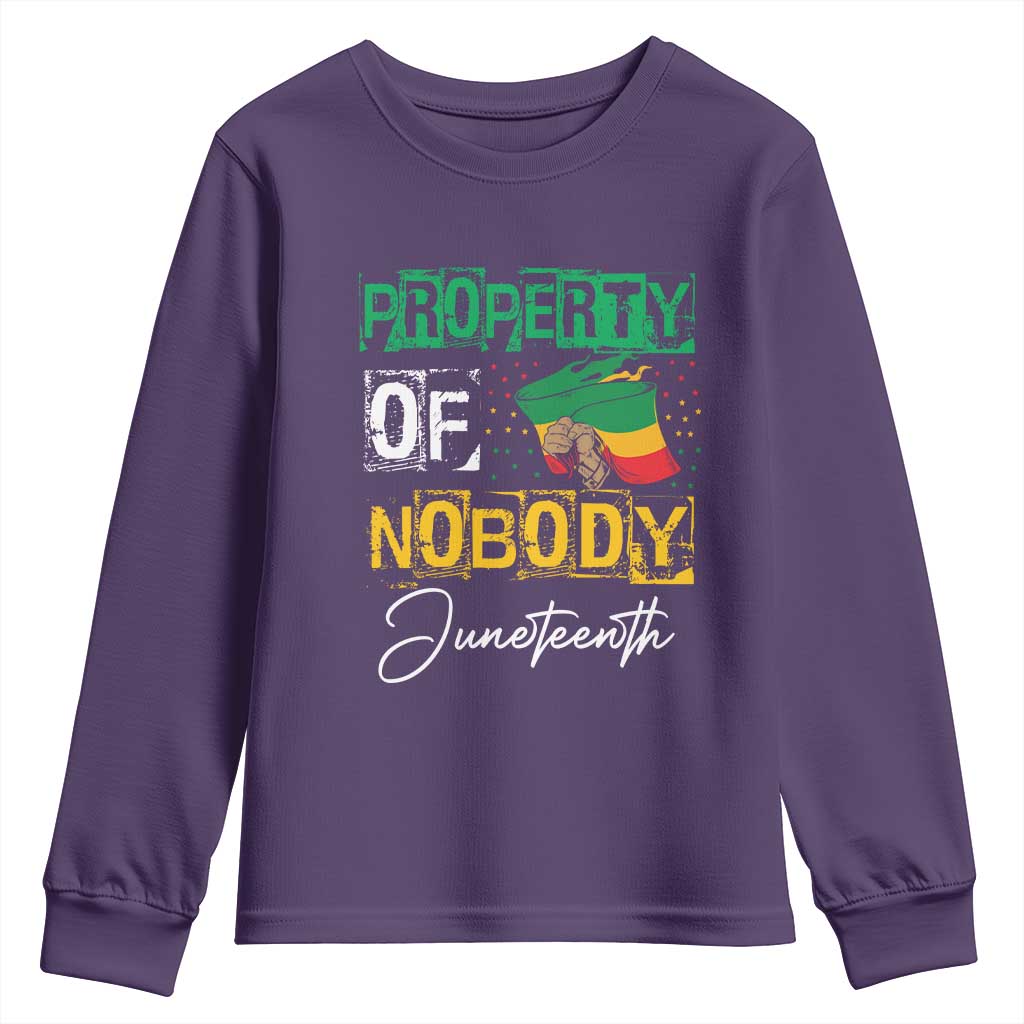 Juneteenth Youth Long Sleeve Shirt Property Of Nobody Melanin Black Freedom